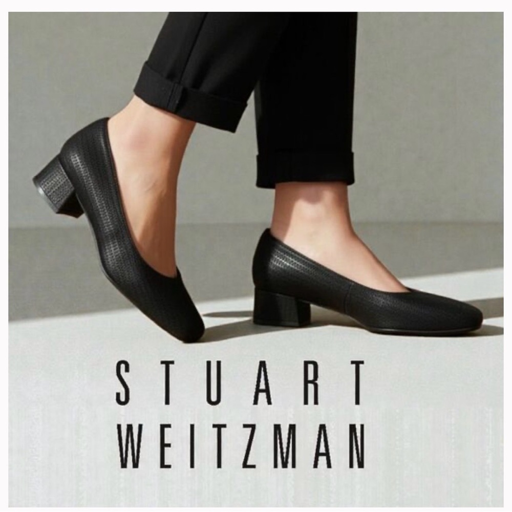 Vintage 90s Y2K Stuart Weitzman Black Heels Size 6 Retro Square Toe Block Heel